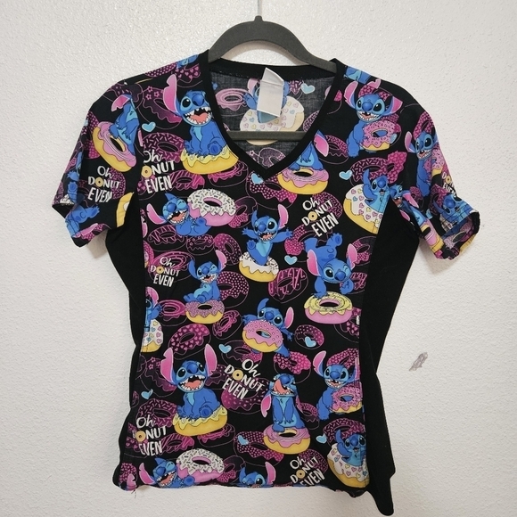Disney Stitch/donut print scrub top see description for sizing - Picture 1 of 8